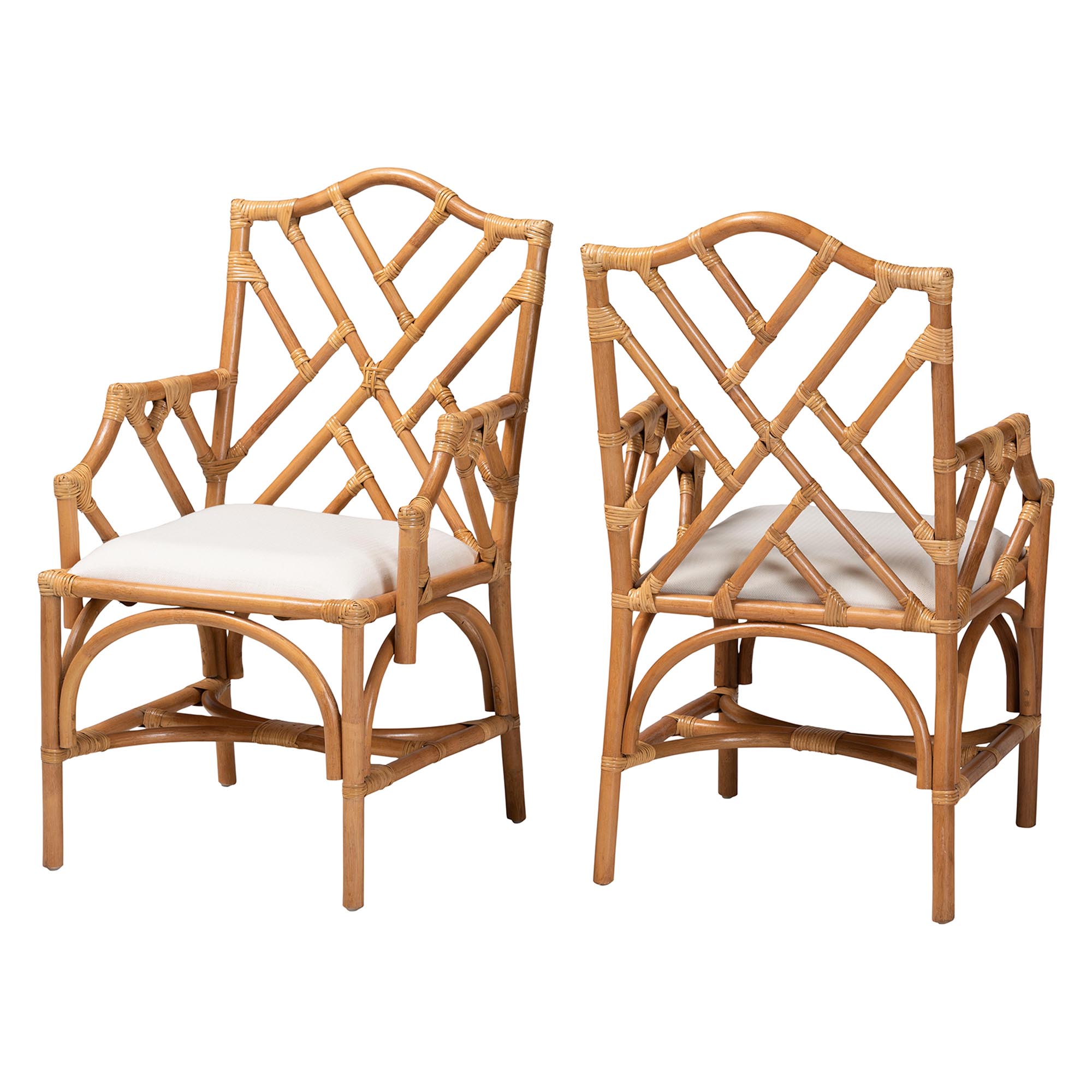 bali & pari Cedric Natural Rattan 2-Piece Dining Armchair Set with Cushioned Seat